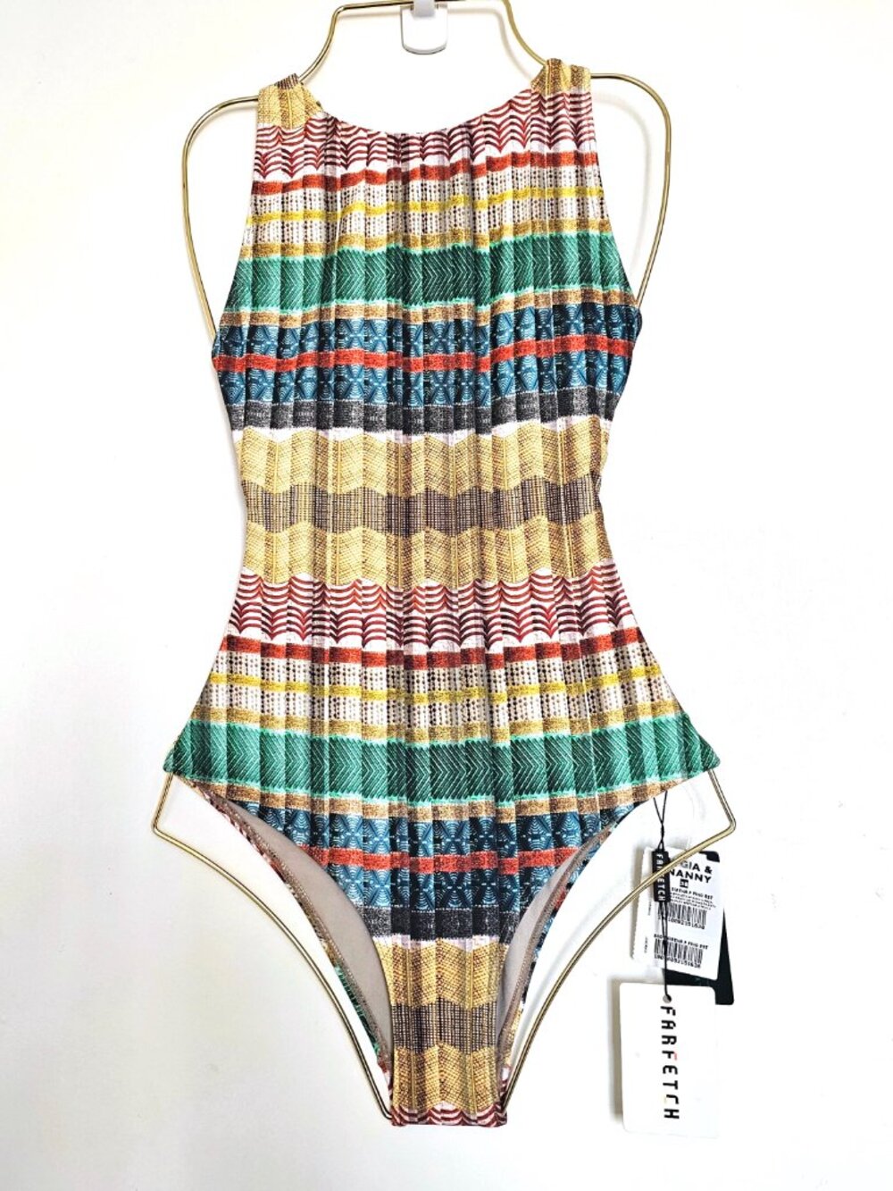 NWT Lygia & Nanny Sirena Vertical Stripe Cross Back One Piece Swimsuit XS